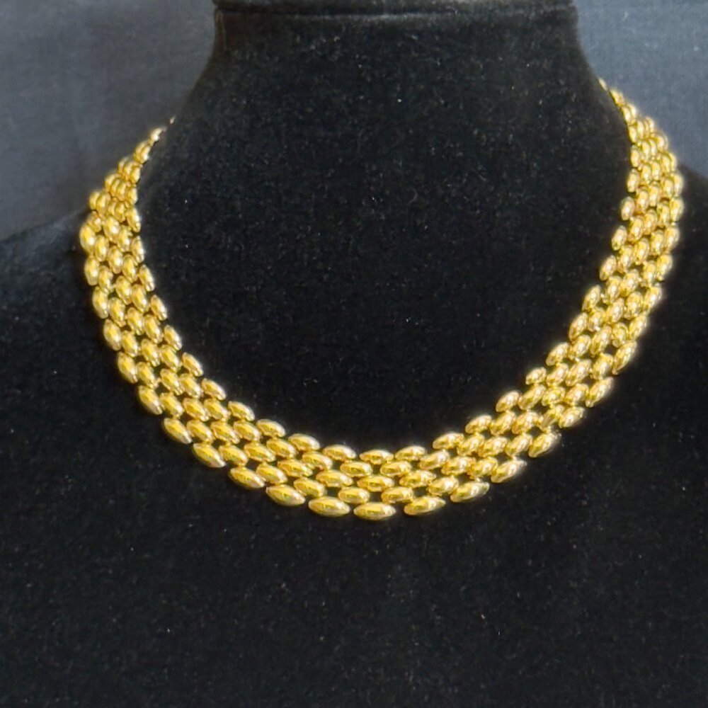 Gold-Tone Oval Link Statement Necklace Secure Clasp 18" Women